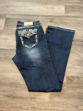 Grace in LA Dark Blue Embellished Bootcut Jeans
